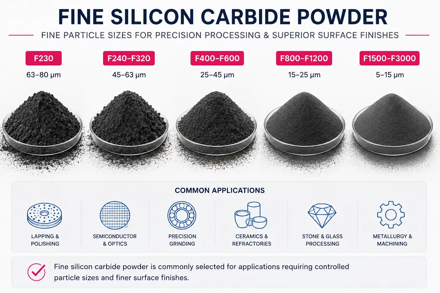 Fine silicon carbide powder for lapping polishing ceramics and precision processing